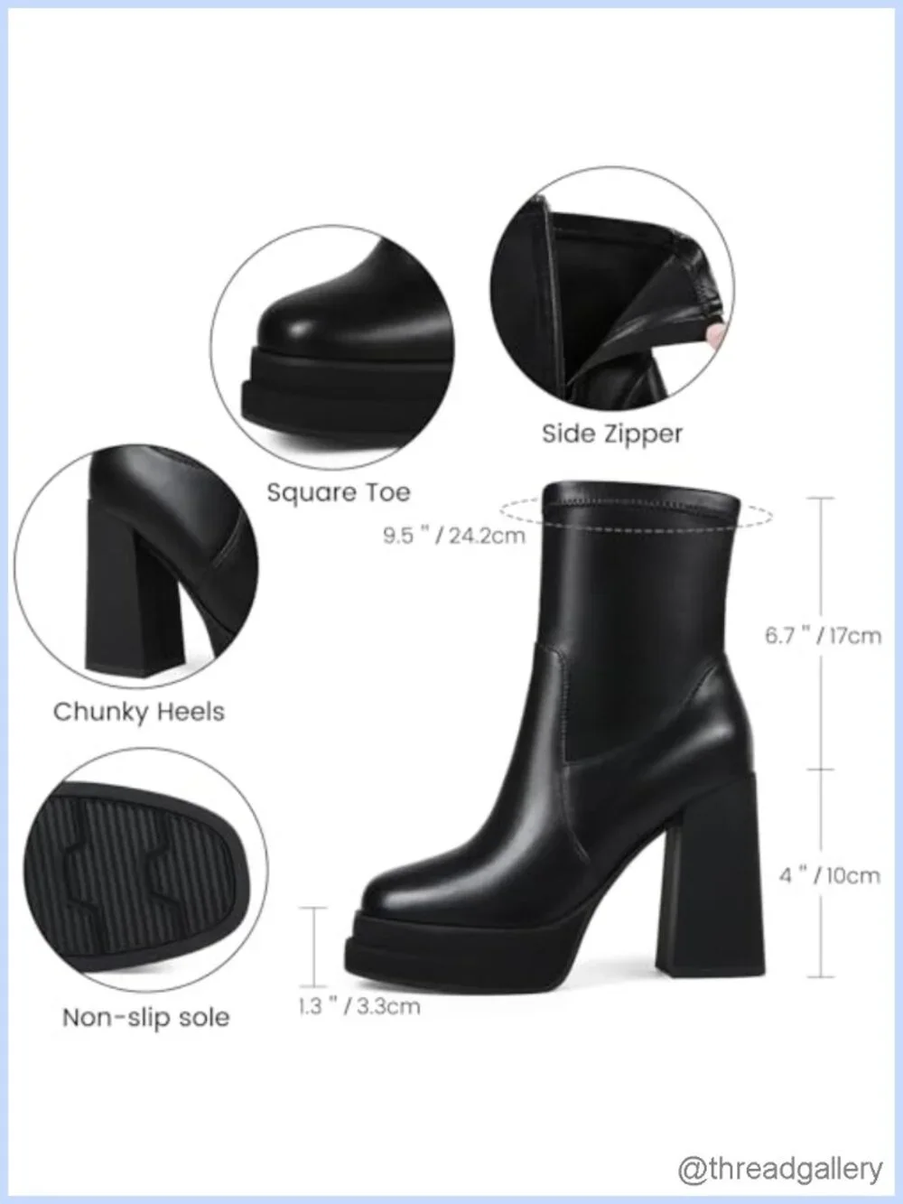 Women's Platform Ankle Boots Chunky High Heel Square Toe Stretchy PU Go-Go